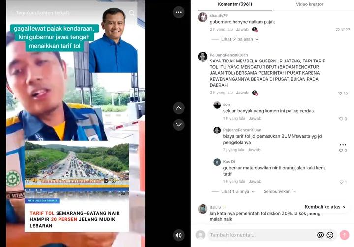 Hoaks tarif tol Jawa Tengah viral TikTok gubernur Ahmad Luthfi dituding naikkan tarif tol Batang Semarang