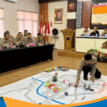 Simulasi denah taktis di lantai aula Polres Wonogiri.