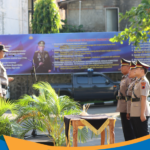 Kapolres Wonogiri AKBP Wahyu Sulistyo pimpin upacara sertijab di halaman Mapolres.