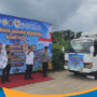 Pelepasan truk muatan jagung hasil panen raya menuju gudang Bulog.