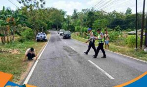 Petugas Satlantas Polres Wonogiri melakukan olah TKP kecelakaan tunggal di Eromoko.